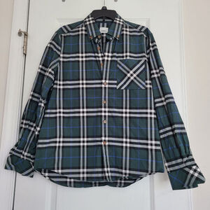 Men's Burberry Green Plaid Casual Button Down Shirt XL